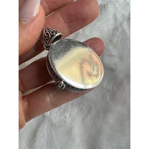 925 Vintage Style Rainbow Flash Moonstone POISON Locket Pendant Necklace - Picture 10 of 12